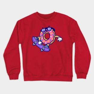 Cute Doughnut Playing Skateboard Crewneck Sweatshirt